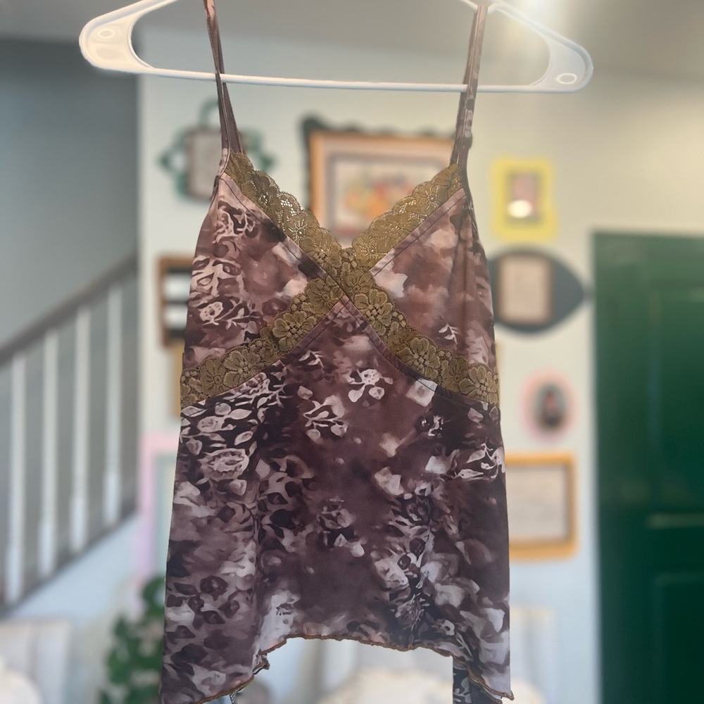 Cider Brown Tie-Dye Lace-Trim Camisole